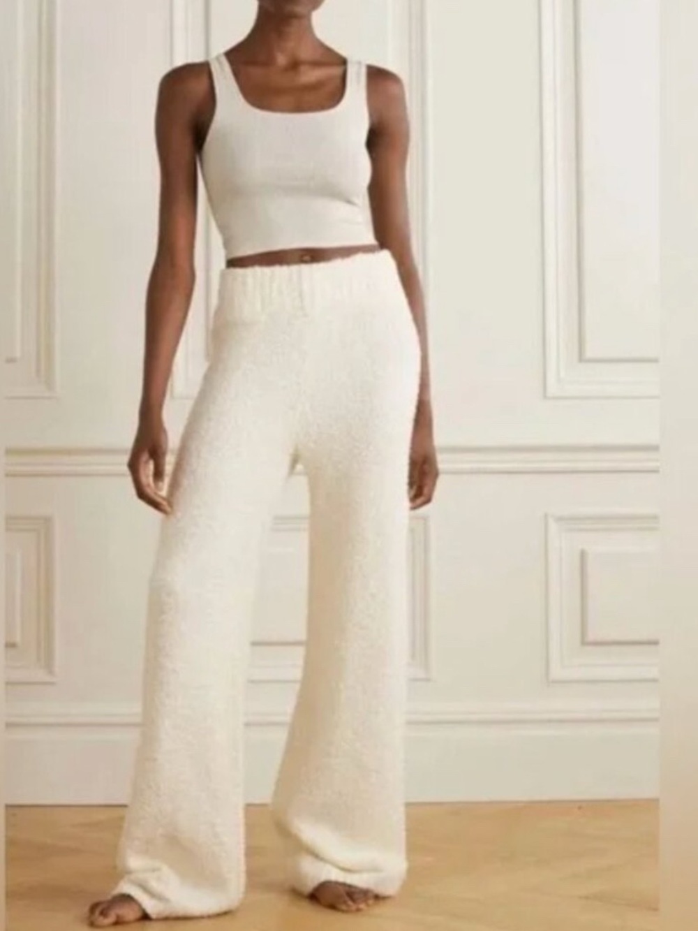 SKIMS Cream Cozy Wide-Leg Knit Pants